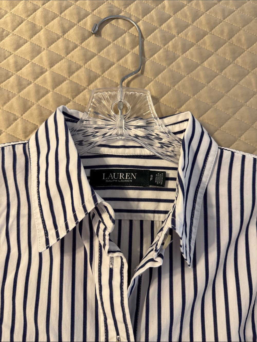 Lauren Ralph Lauren White and Navy Vertical Stripe Button-Down Shirt